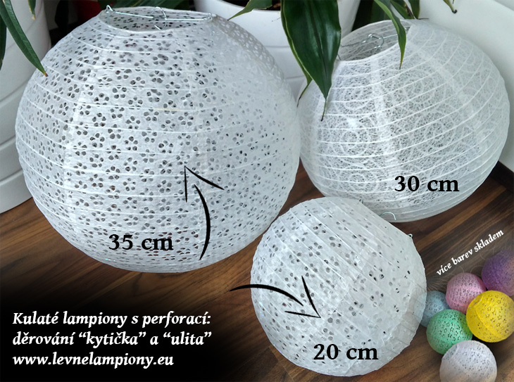 Modrý perforovaný kulatý lampion stínidlo průměr 20 cm motiv květina