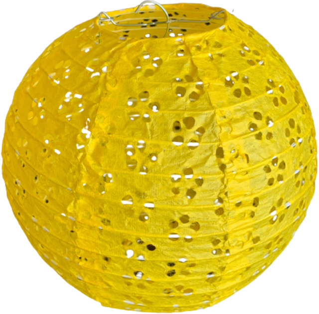 Žlutý perforovaný kulatý lampion stínidlo průměr 20 cm motiv květina