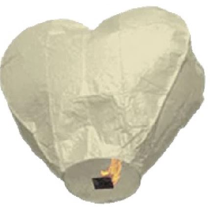Bílý létající lampion - tvar srdce pro zamilované