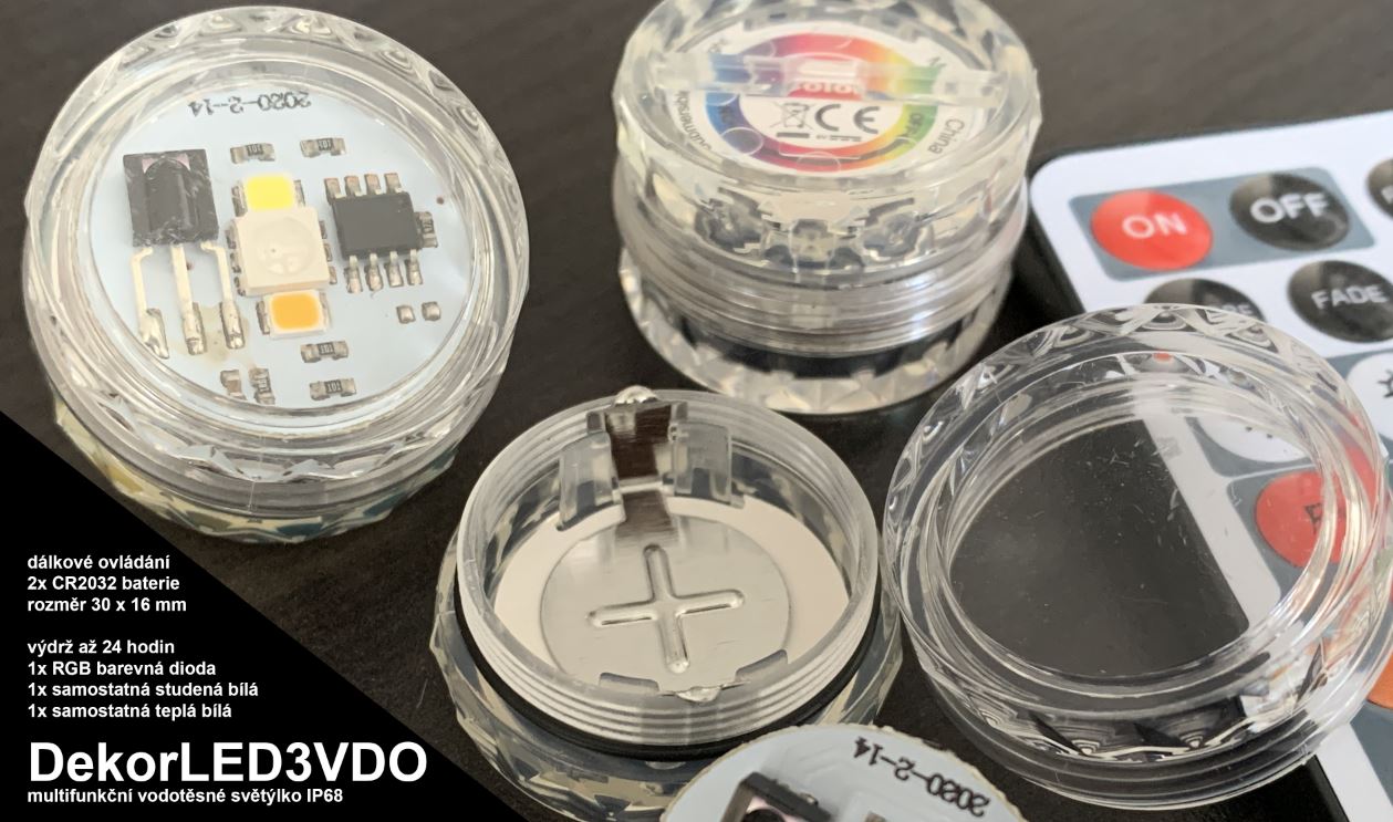 RGBW vícebarevné vodotěsné ponorné LED světlo do vody DekorLED3VDO