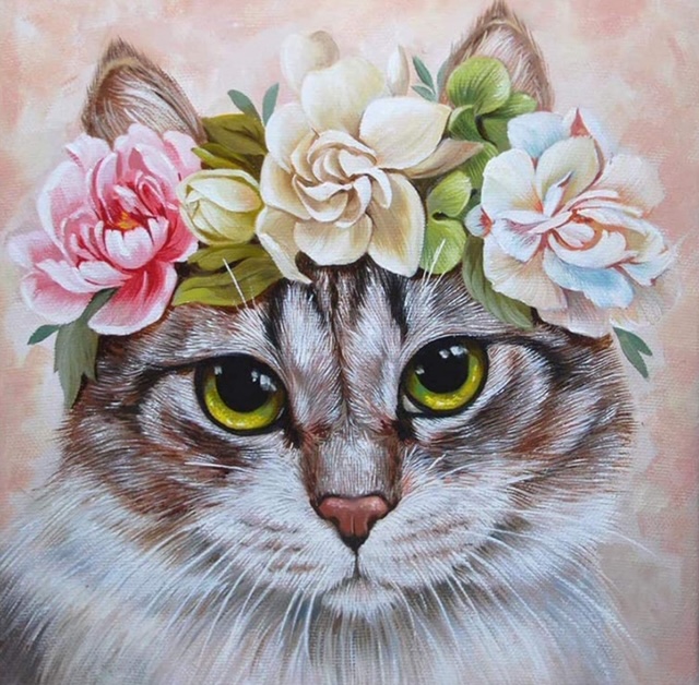 Roztomilá kočička 35x35cm diamantové malování