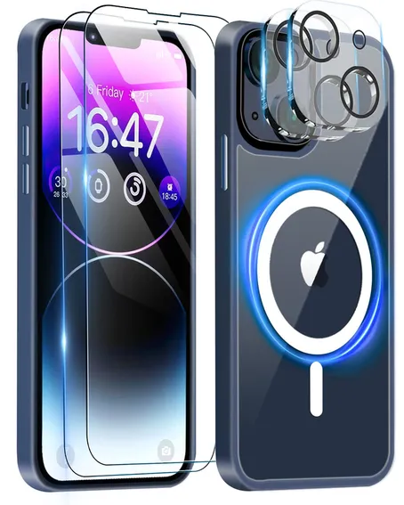 iPhone 14 Plus sada 1x modré pouzdro 2+2 ochranné sklo