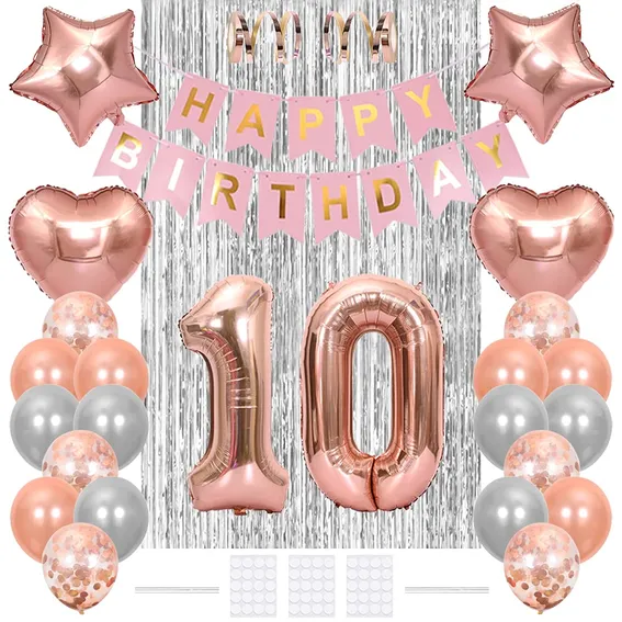 Sada balónky 10. narozeniny 32ks růžová zlatá srdce hvězdy Happy Birthday