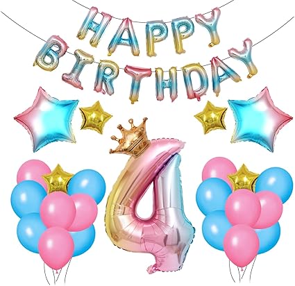 Sada balónky 4. rok narozeniny Rainbow s korunkou 66 kusů Happy Birthday