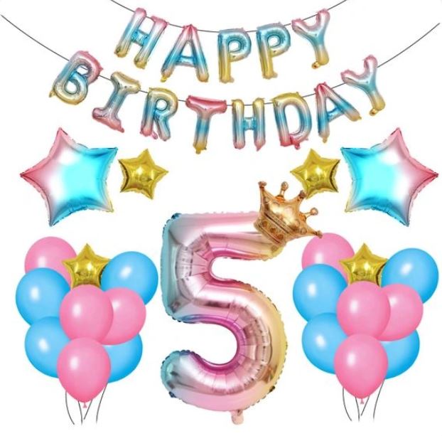 Sada balónky 5. rok narozeniny Rainbow s korunkou 66 kusů Happy Birthday