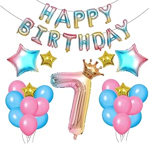 Sada balónky 7. rok narozeniny Rainbow s korunkou 66 kusů Happy Birthday