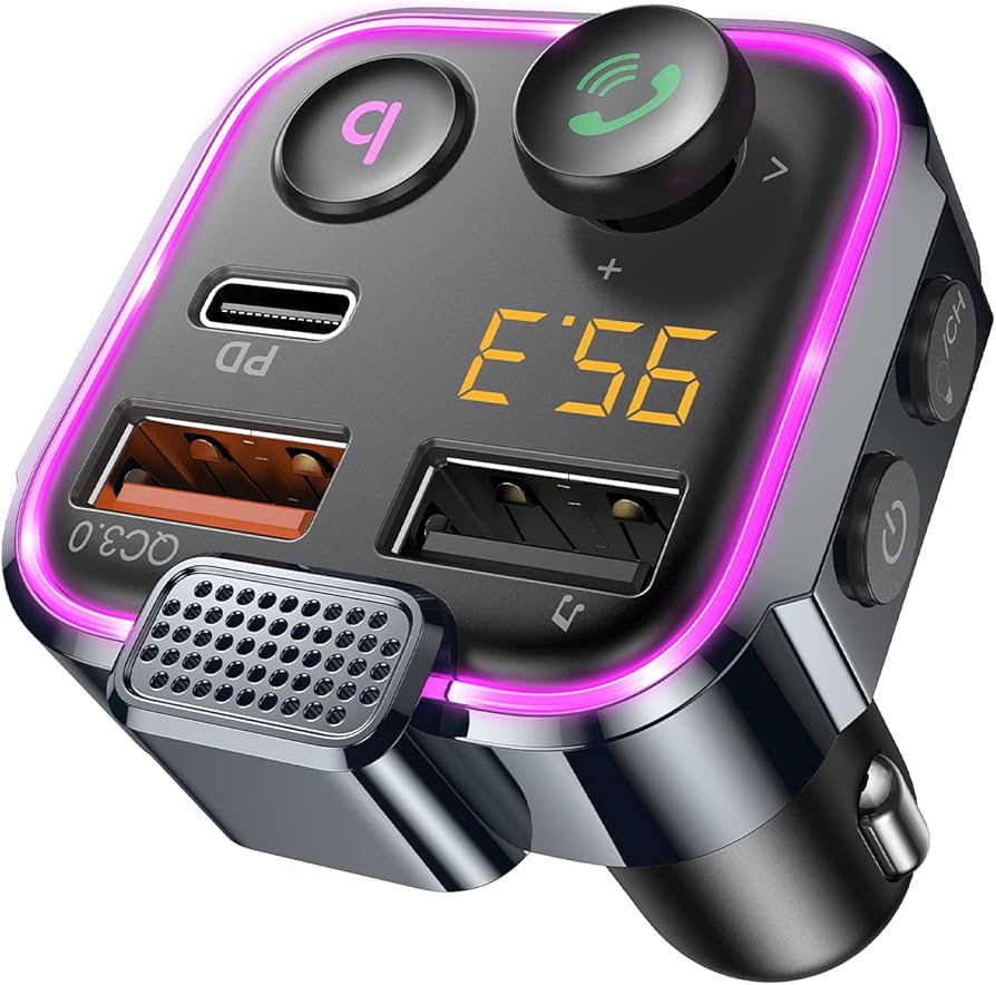 Bluetooth FM transmitter CL adaptér do auta 42W PD + QC3.0 LED podsvícení
