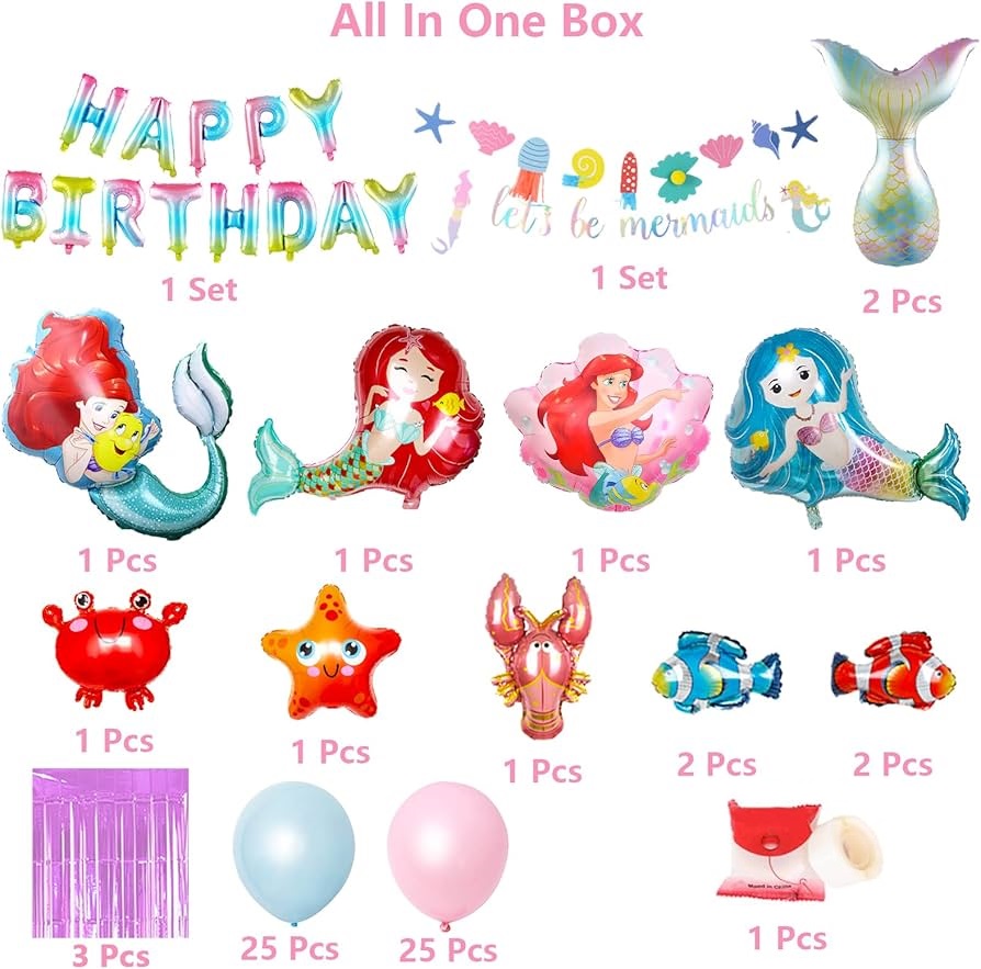 Sada balonků Mořská panna 81 kusů růžová modrá balonkový nápis Happy Birthday (1014)