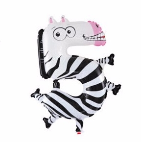 Dětské číslo 5 zebra nafukovací balónek 40 cm (F815)