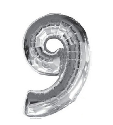 Číslo 9 stříbrný nafukovací balónek 80 cm (F829)