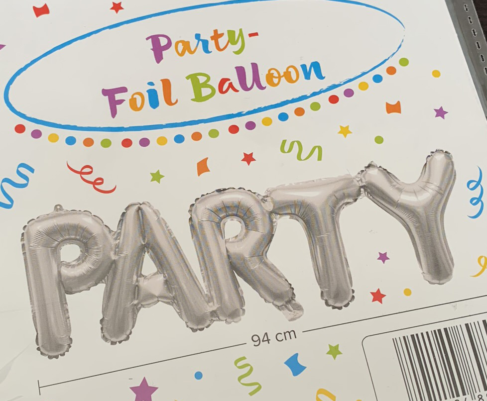 Nafukovací nápis PARTY stříbrný