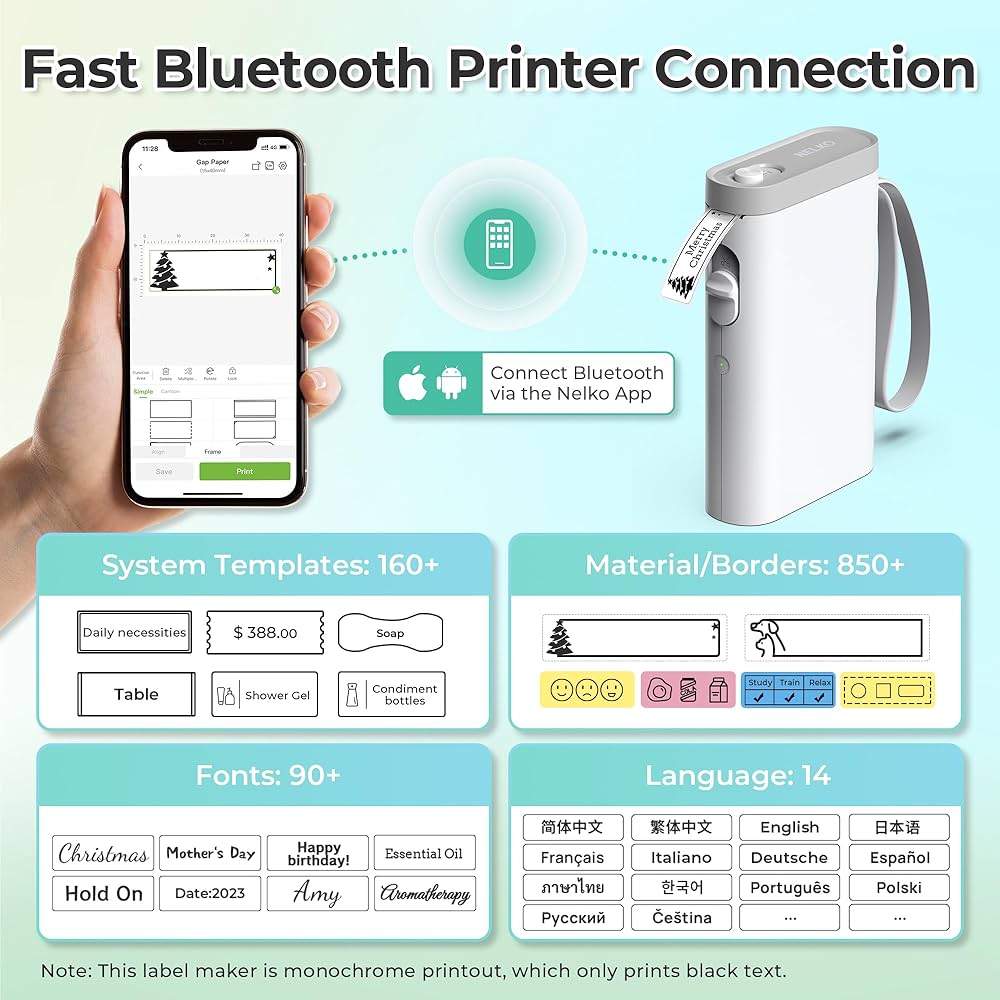 Nelko P21 Bluetooth tiskárna štítků, mini přenosná, bílá OK0204
