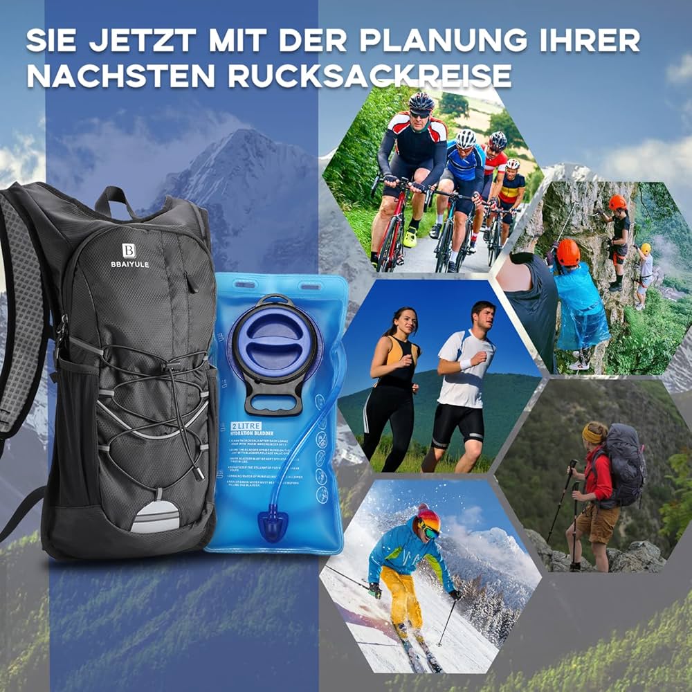 BBAIYULE běžecký a cyklistický batoh s pitným vakem 2 l