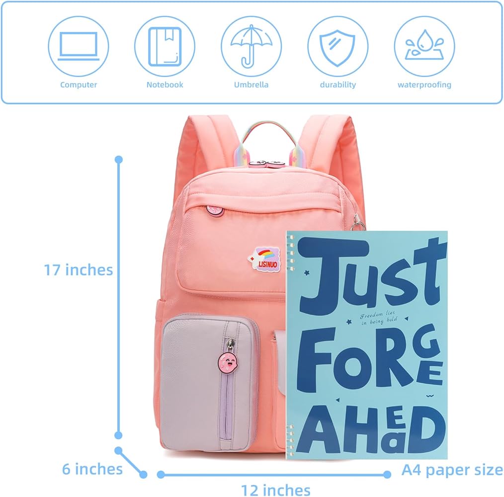 AUOBAG Školní batoh pro dívky kawaii, růžový OK0202