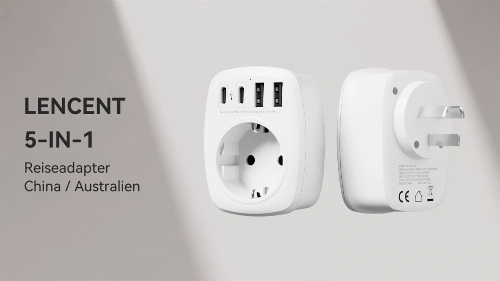 Cestovní adaptér LENCENT pro Austrálii, Čínu a NZ 5v1 OK1038