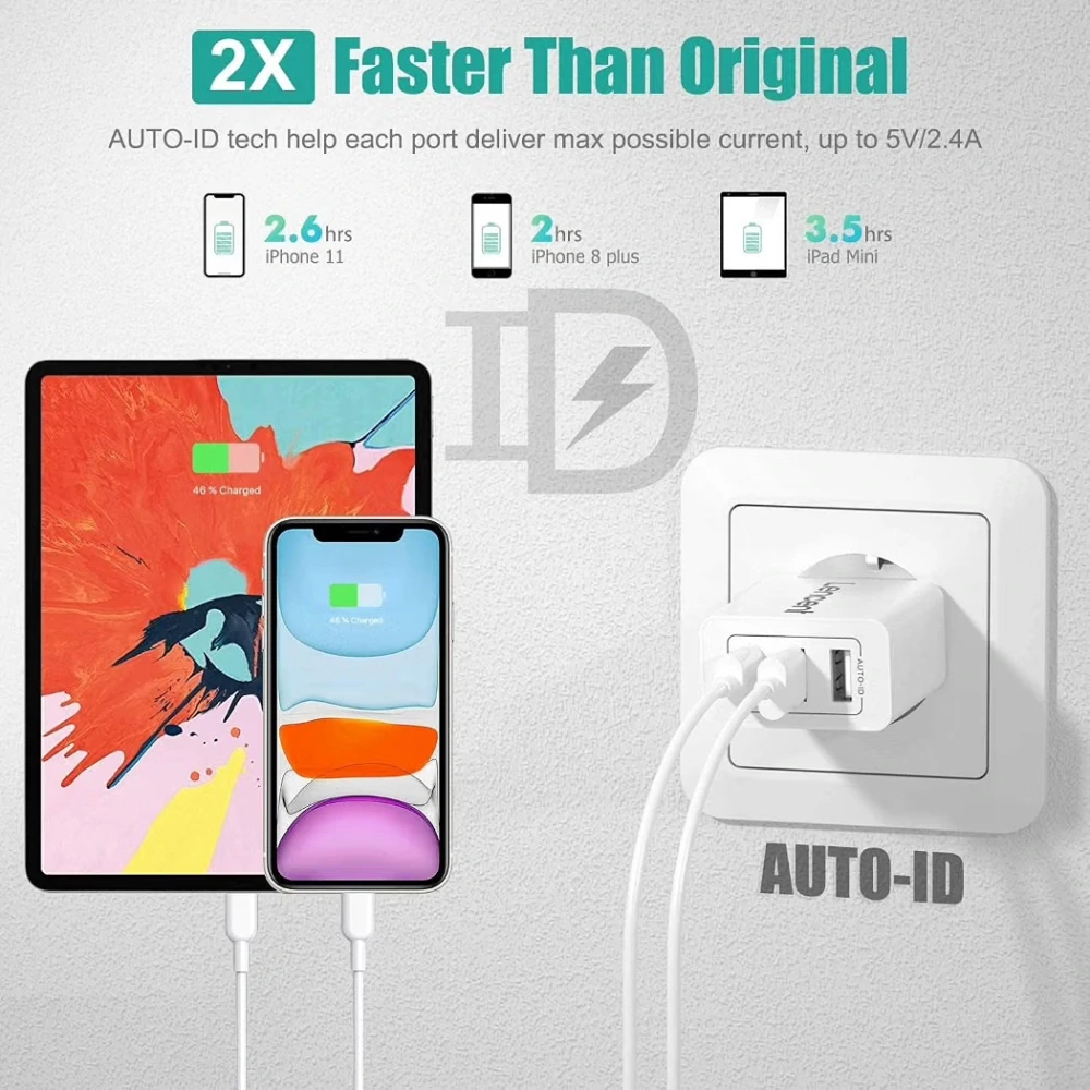 2x USB nabíječka LENCENT se 3 porty a Auto-ID, výkon 17 W OK1044