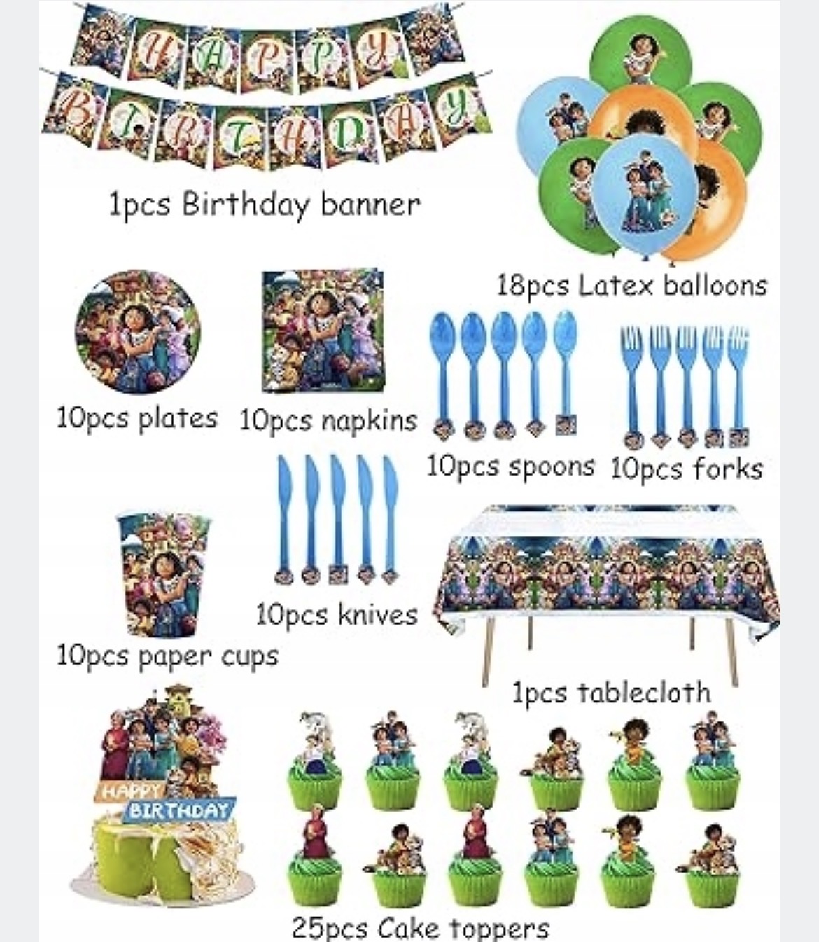Narozeninová dekorace Encanto, 85dílný party set pro děti OK0321