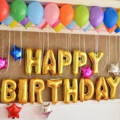 Foliový nápis z balónků HAPPY BIRTHDAY - mix barev se srdíčky (A)