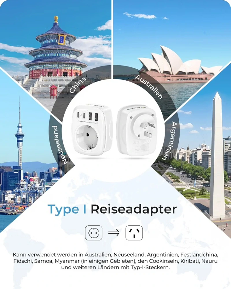 Cestovní adaptér LENCENT pro Austrálii, Čínu a NZ 5v1 OK1038