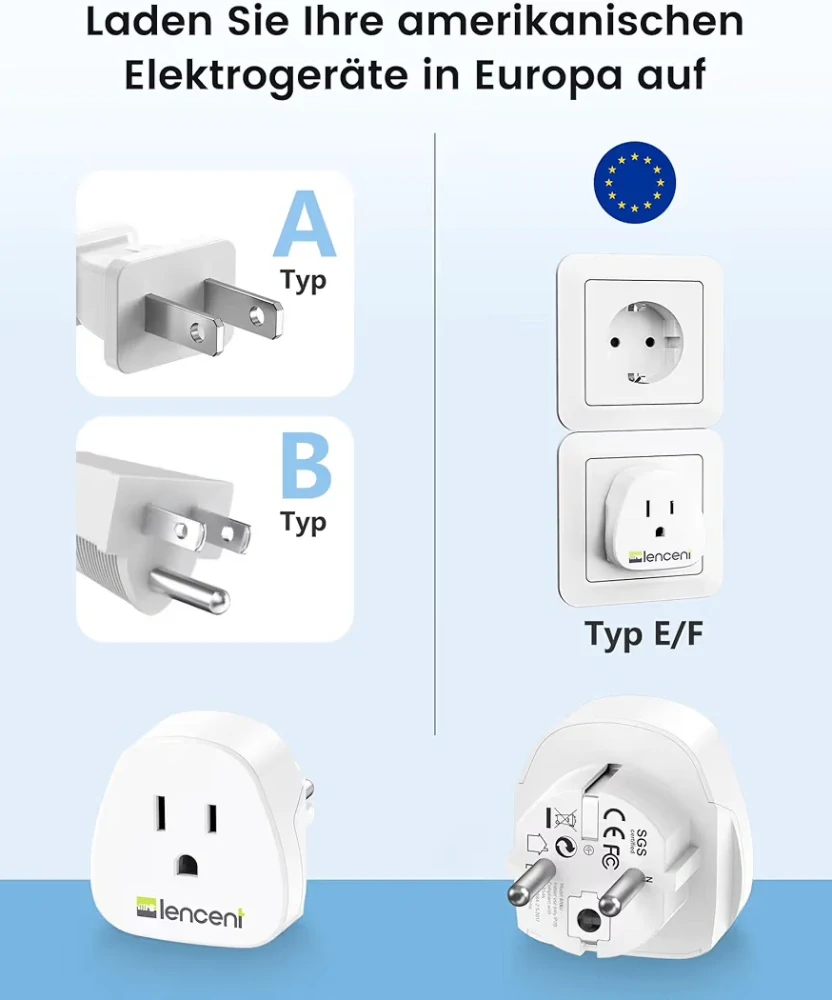2x cestovní adaptér LENCENT USA na evropskou zásuvku OK1042