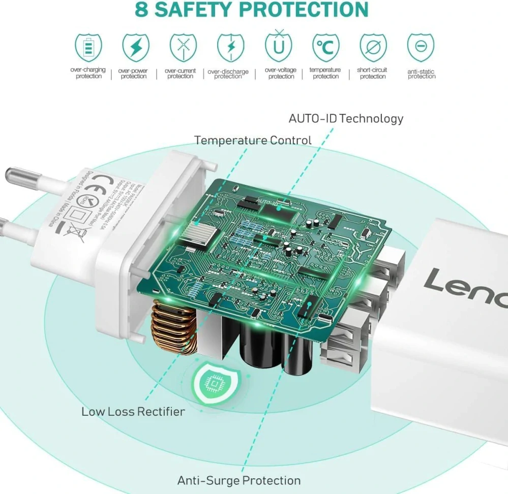 2x USB nabíječka LENCENT se 3 porty a Auto-ID, výkon 17 W OK1044