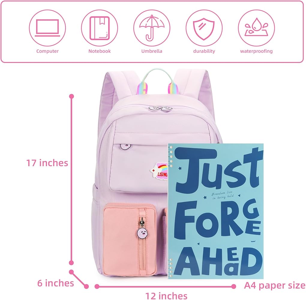AUOBAG Školní batoh pro dívky kawaii, fialový OK0203
