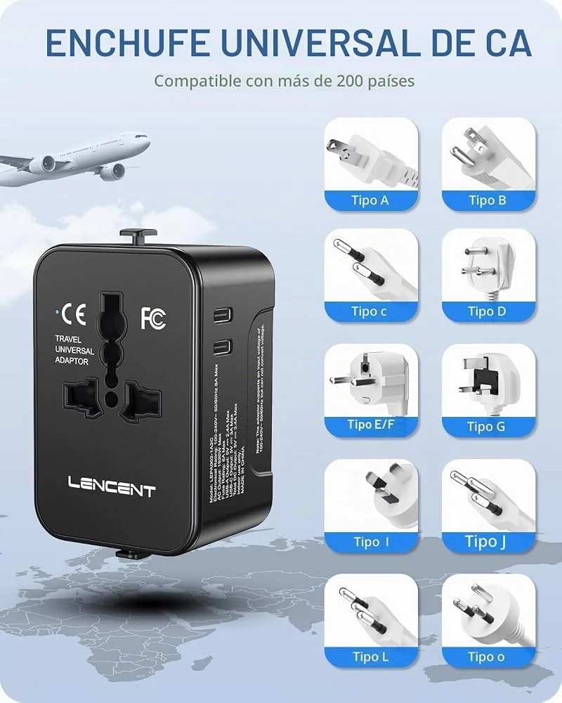Univerzální cestovní adaptér LENCENT pro 200+ zemí OK1046