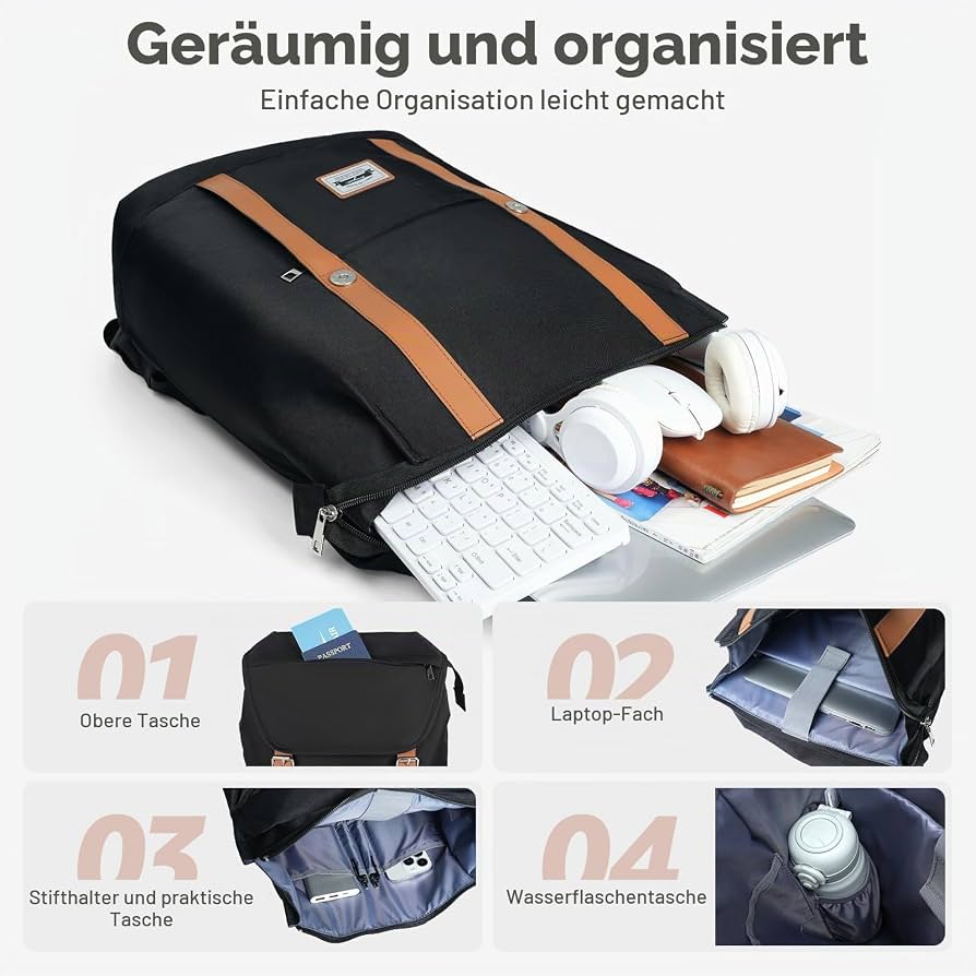 Tonyeee černý školní batoh pro teenagery, 15,6" laptop OK0250