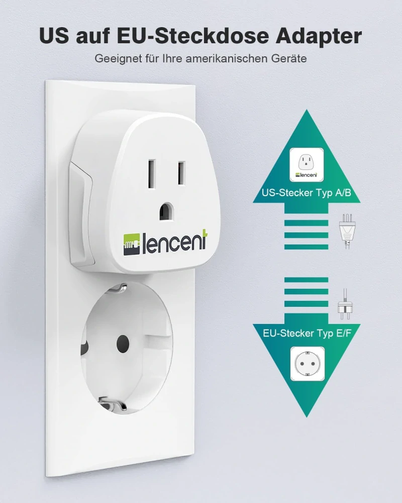 2x cestovní adaptér LENCENT USA na evropskou zásuvku OK1042