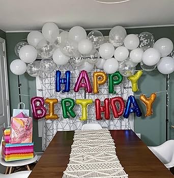 Foliový nápis z balónků HAPPY BIRTHDAY - mix barev se srdíčky (A)