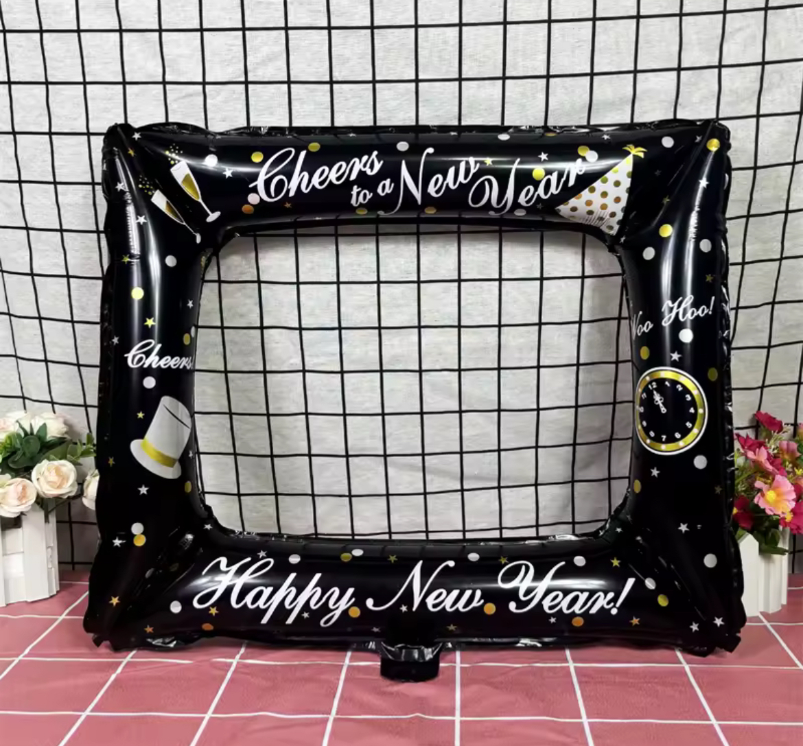 Rámeček Happy New Year černý nafukovací balonek 57 x 55 cm (F457)