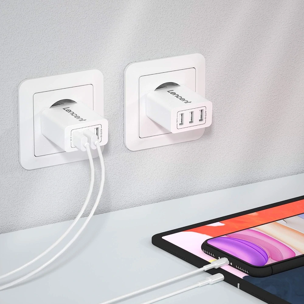 2x USB nabíječka LENCENT se 3 porty a Auto-ID, výkon 17 W OK1044