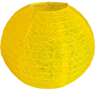 Žlutý perforovaný kulatý lampion stínidlo průměr 30 cm motiv ulita