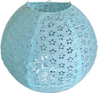 Světle modrý perforovaný kulatý lampion stínidlo průměr 35 cm motiv květina