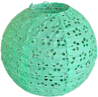 Zelený perforovaný kulatý lampion stínidlo průměr 20 cm motiv květina