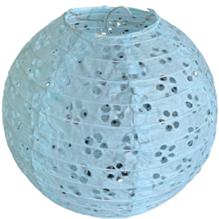 Modrý perforovaný kulatý lampion stínidlo průměr 20 cm motiv květina