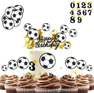 Dekorace na dort 41 ks zápich fotbalové míče číslice Happy Birthday