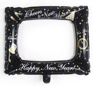 Rámeček Happy  New Year černý nafukovací balonek 57 x 55 cm (F457)