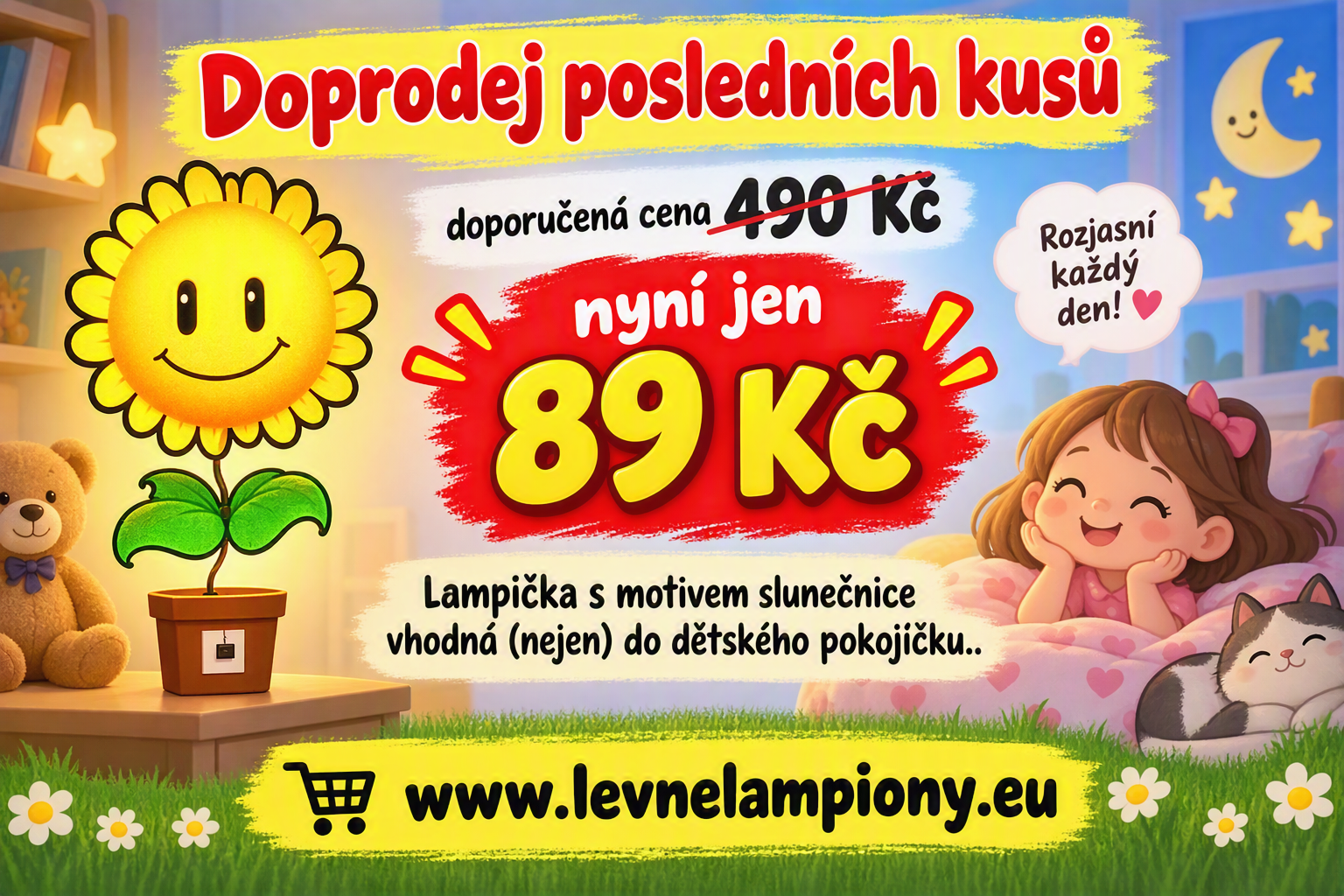Banner upozorňující na doprodej lampička Slunečnice za 89 Kč